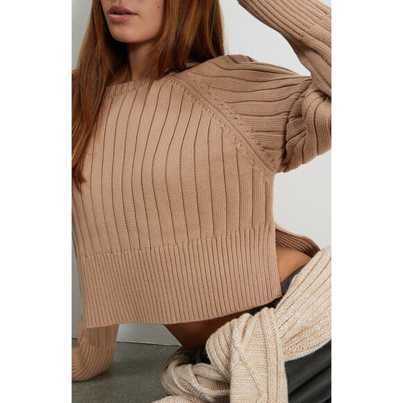 PacSun LA Hearts Ellie Cropped Crew Neck Sweater Taupe Large New - Picture 10 of 11